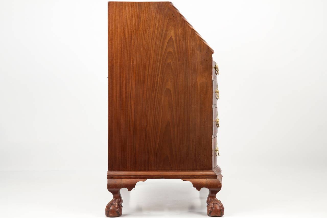 18th Century American Chippendale Oxbow Desk on Ball and Claw Feet, Boston c. 1760