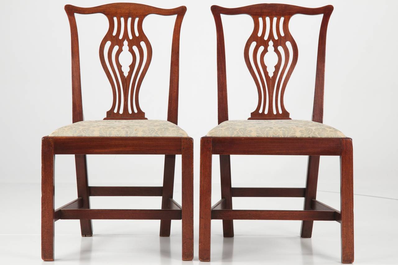 British Set of Ten English Chippendale Antique Mahogany Dining Chairs, 19th Century