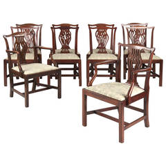 Set of Ten English Chippendale Antique Mahogany Dining Chairs, 19th Century