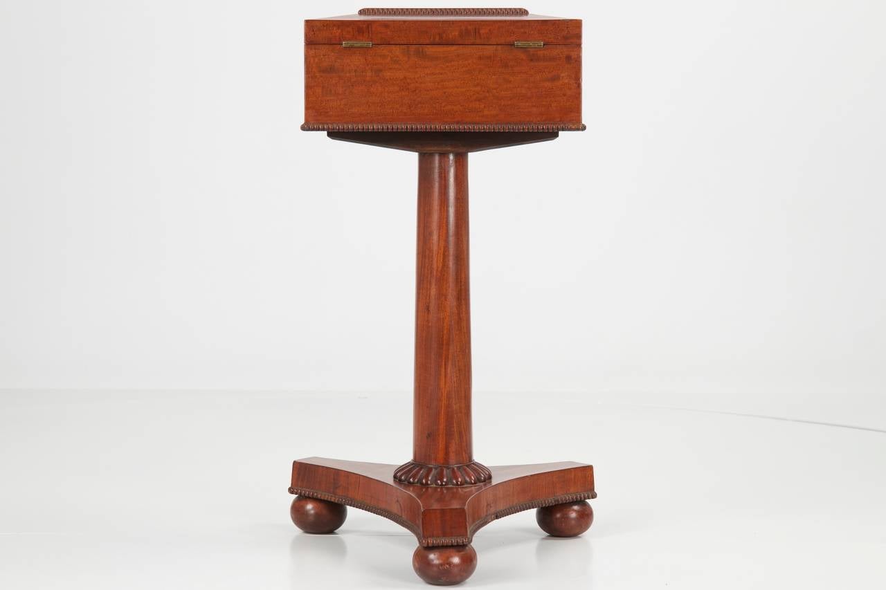 British William IV Compass Inlaid Mahogany Teapoy Side Table, England, circa 1820-1840