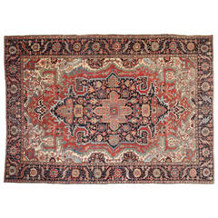 Fine Antique Heriz Persian Rug Carpet with Serapi Colors c. 1910-30