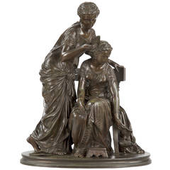 Sculpture de groupe en bronze français représentant des lettres d'amour enflammées:: Jean-Louis Grégoire