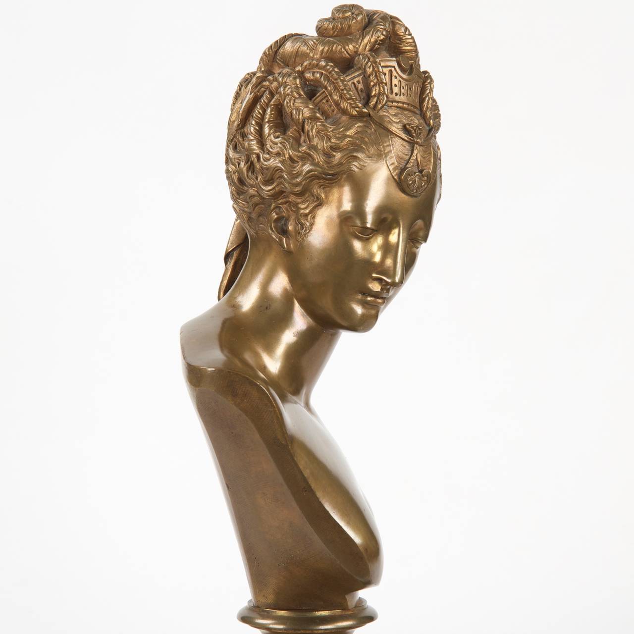 Romantic French Neoclassical Antique Bronze Bust of Diane De Poitiers, 19th Century