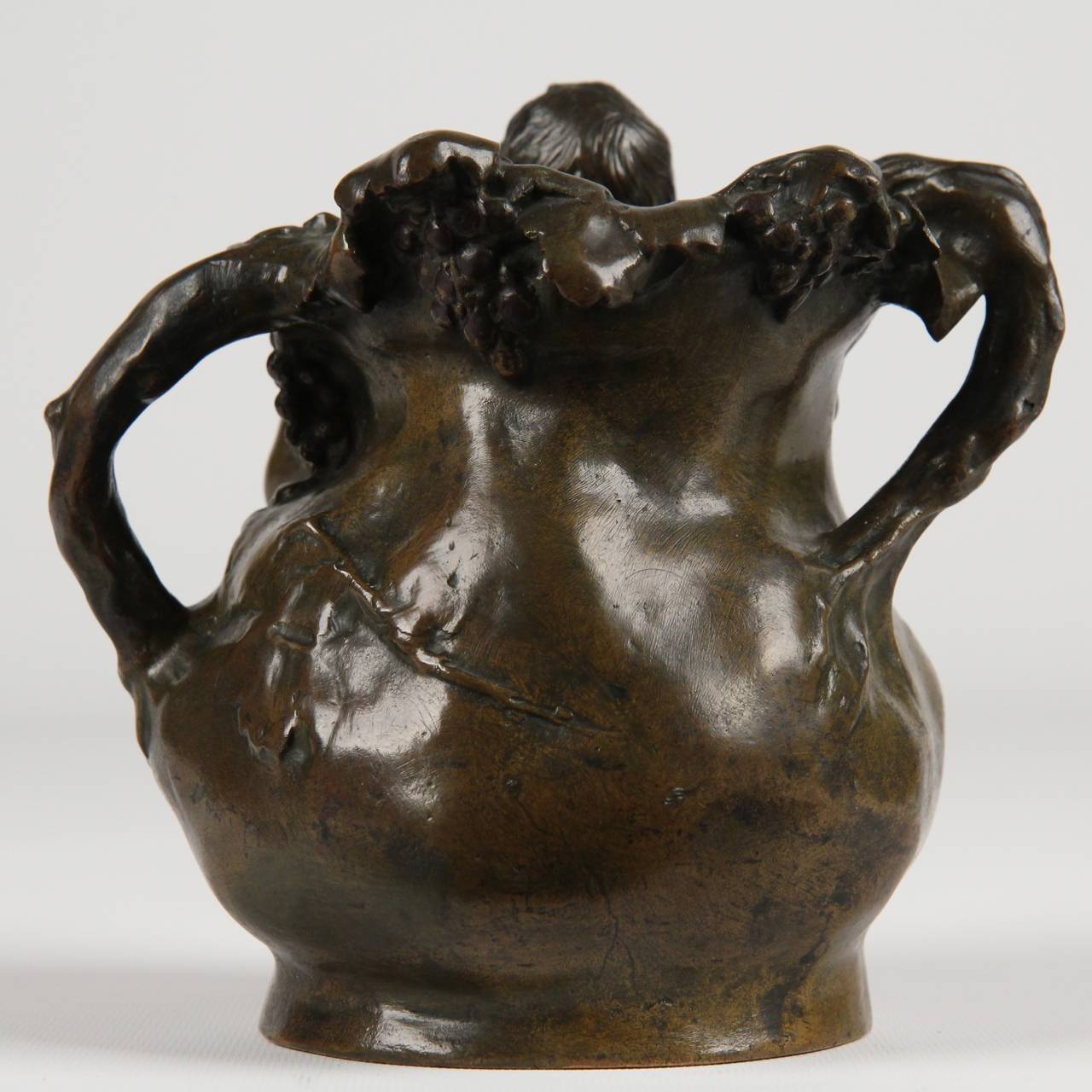 Ernest Sanglan Patinated Bronze Sculptured Vase of Satyr at Harvest In Excellent Condition In Shippensburg, PA