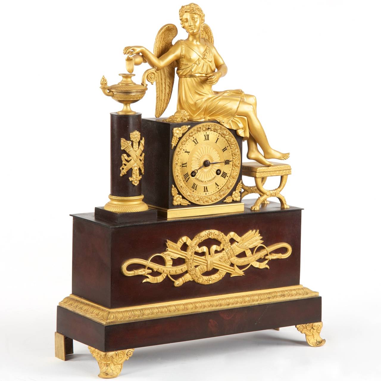 Brass 19th Century French Ormolu and Patinated Bronze Mantel Clock