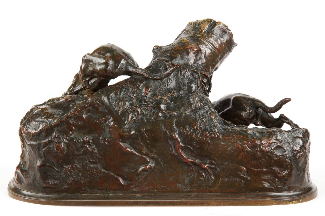 French Authentic 19th Century Bronze Sculpture of Hounds with Fox by Pierre Jules Mené