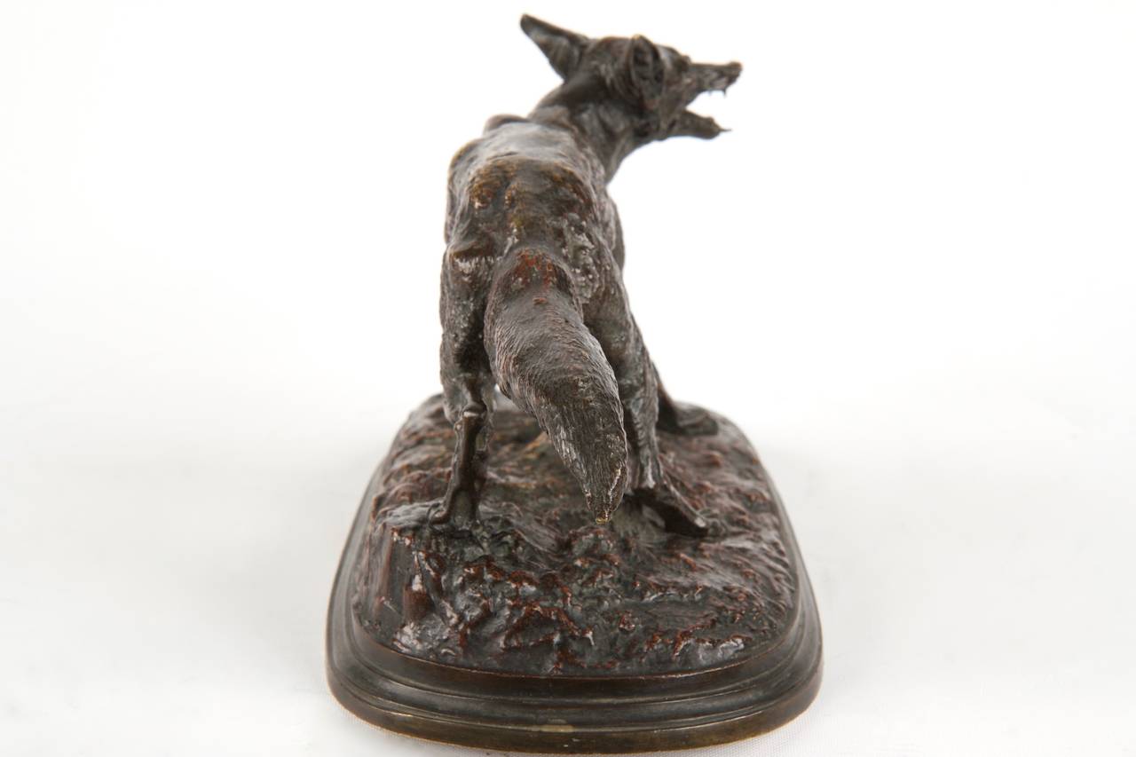 French Rare and Fine Bronze Sculpture of a Standing Fox, Pierre Mené, Mid-19th Century