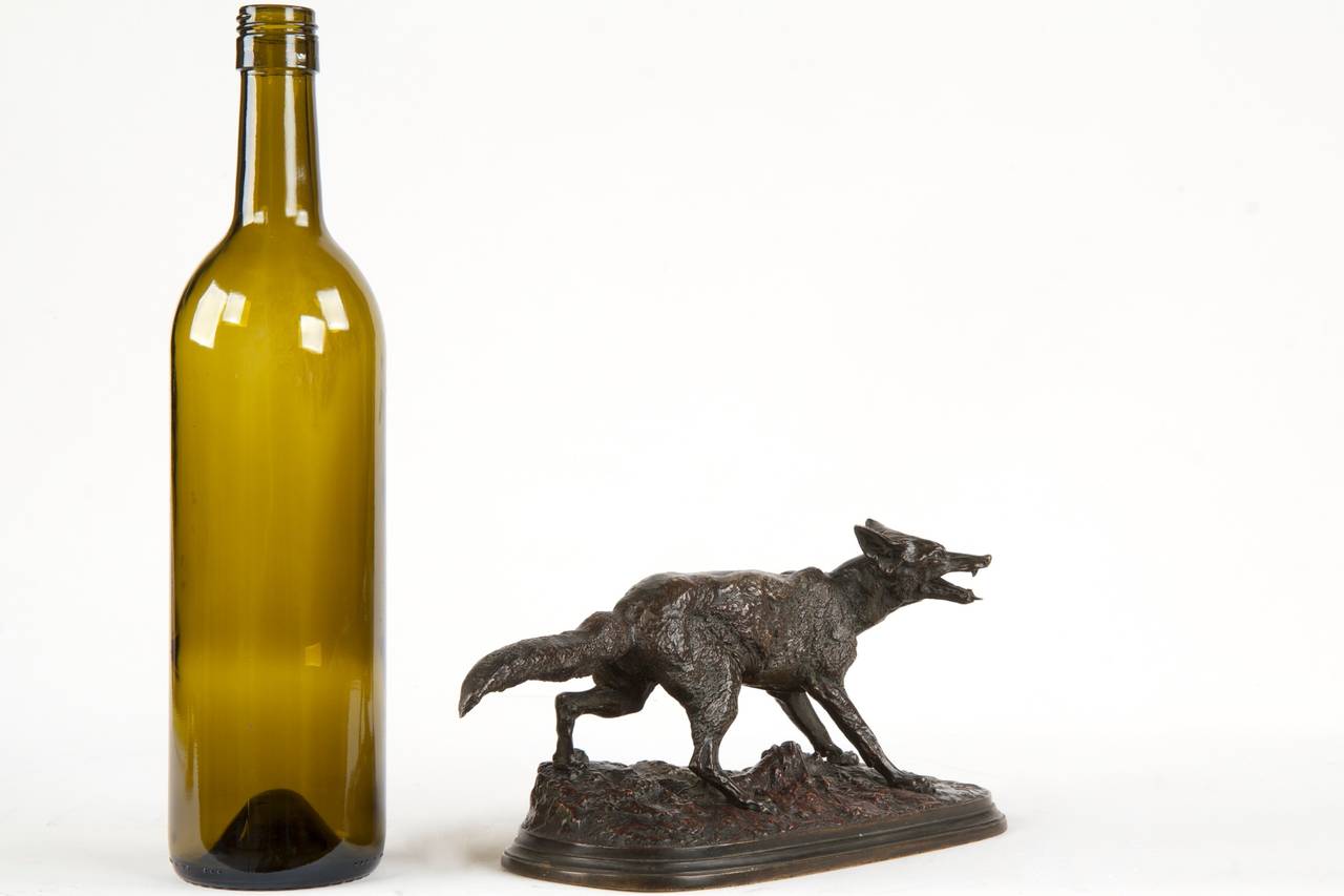 Patinated Rare and Fine Bronze Sculpture of a Standing Fox, Pierre Mené, Mid-19th Century