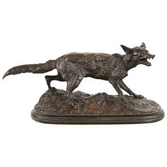 Rare and Fine Bronze Sculpture of a Standing Fox, Pierre Mené, Mid-19th Century