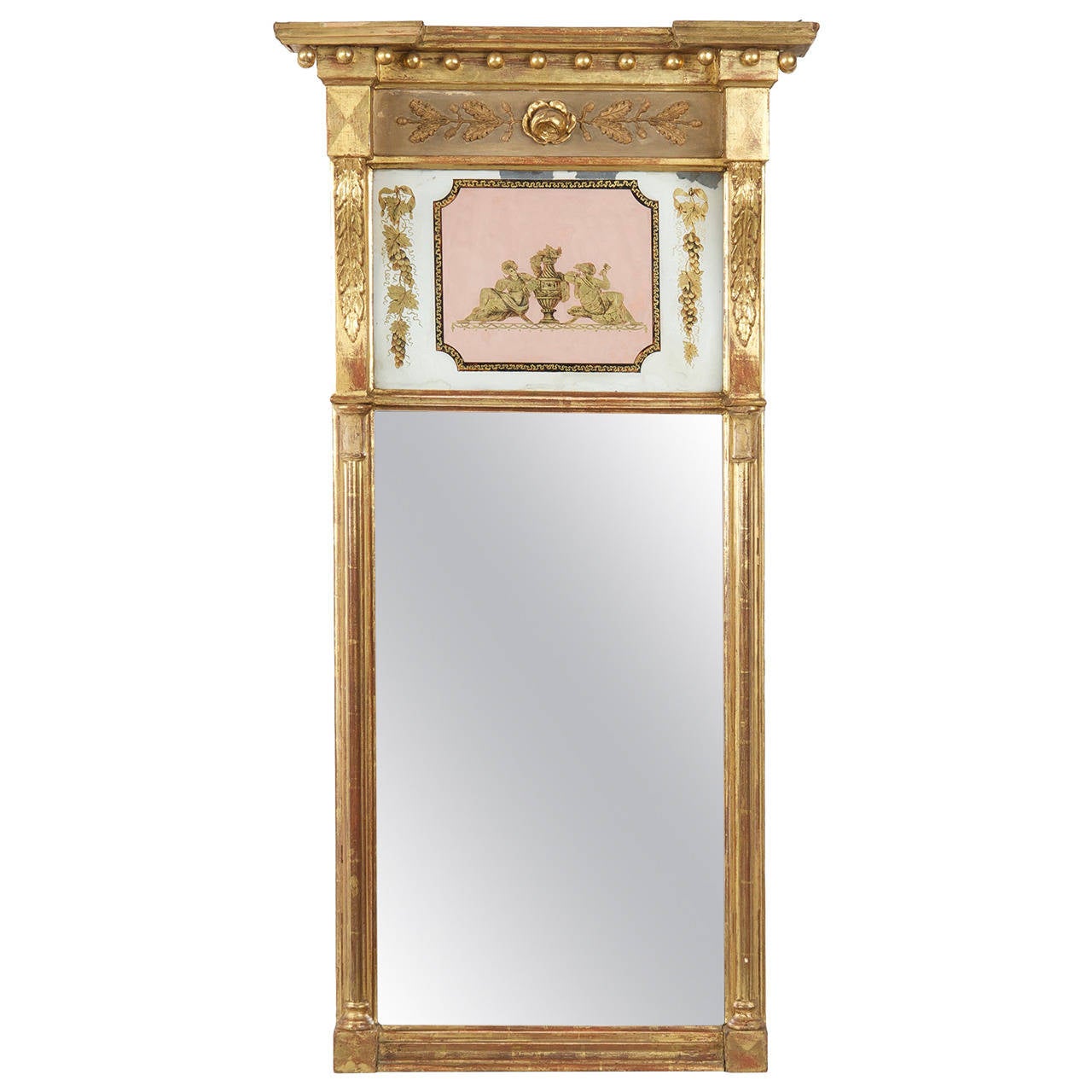 American Federal Giltwood Eglomisé Antique Mirror, Massachusetts, circa