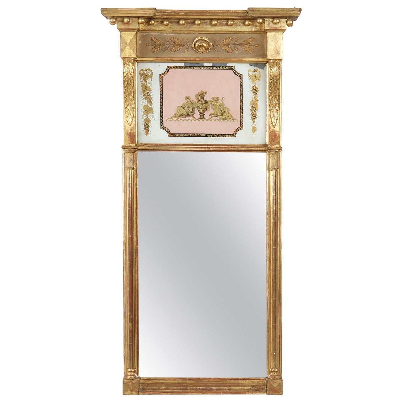 American Federal Giltwood Eglomisé Antique Mirror, Massachusetts, circa 1810