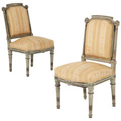 Pair of Gray Painted Antique Louis XVI Side Chairs, 19th Century