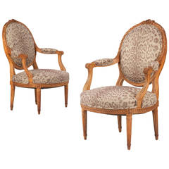 Pair of French Louis XVI Style Carved Antique Arm Chairs, 19th Century