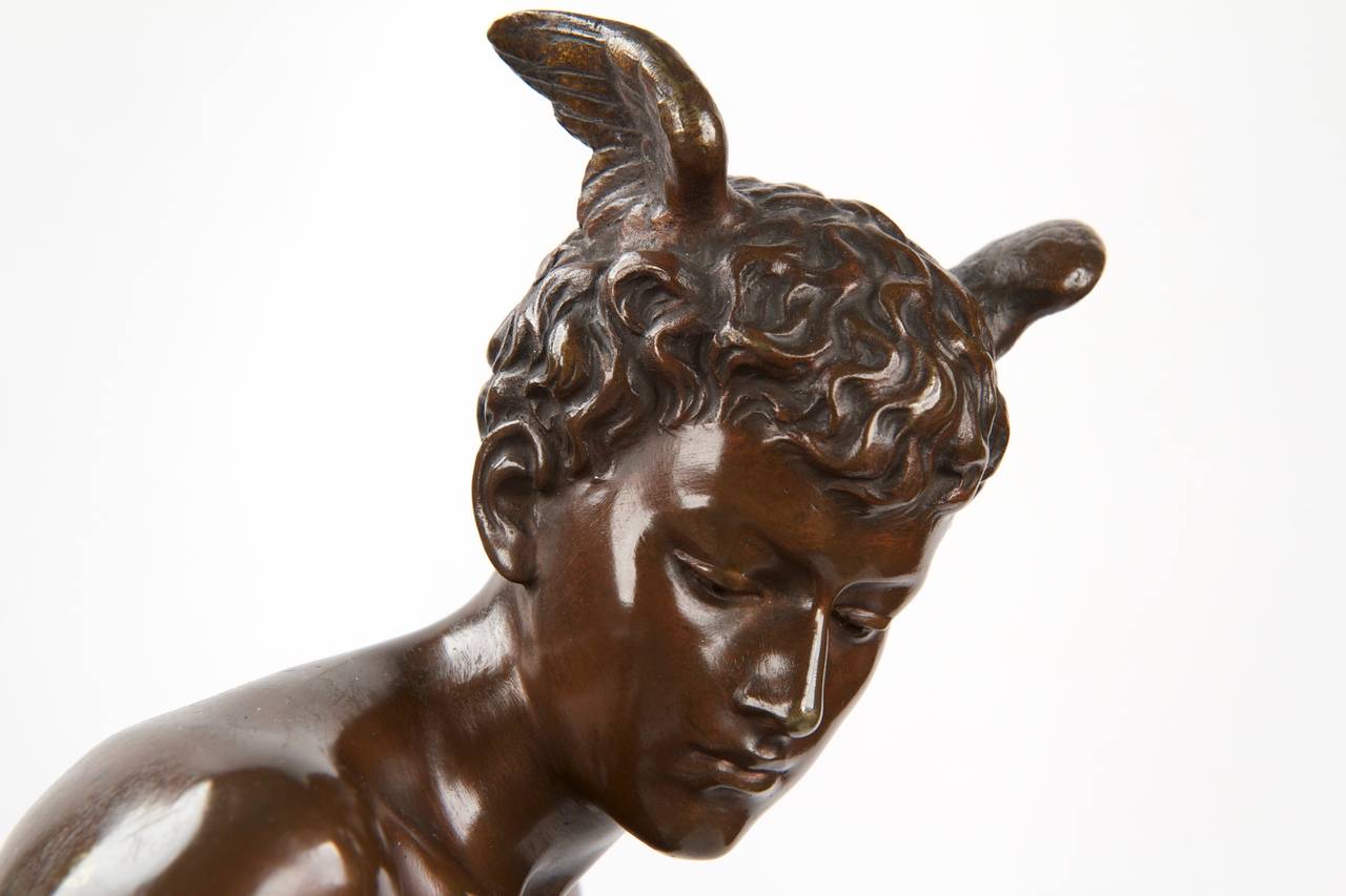 Patinated Eutrope Bouret Antique Bronze Sculpture of Mercury