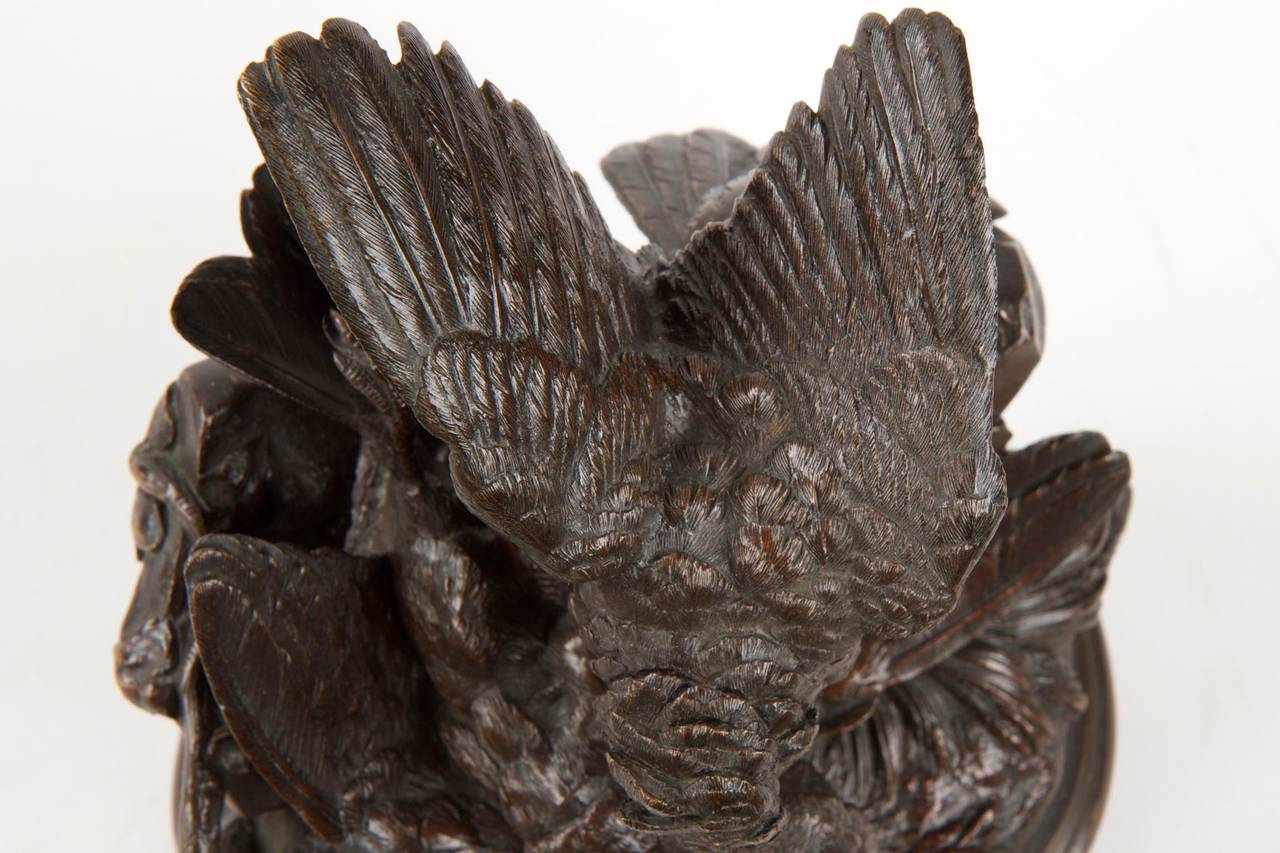 19th Century Jules Moigniez Antique Bronze Sculpture Model of Fighting Sparrows Birds