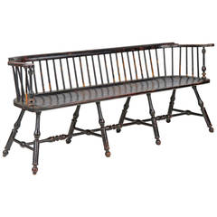 American Windsor Style Lowback Bench Settee, 20th Century