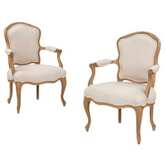 19th Century Pair of French Louis XV Style Painted Antique Fauteuil Arm Chairs