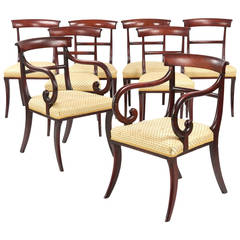 Eight 19th Century English Regency Antique Dining Chairs, circa 1810