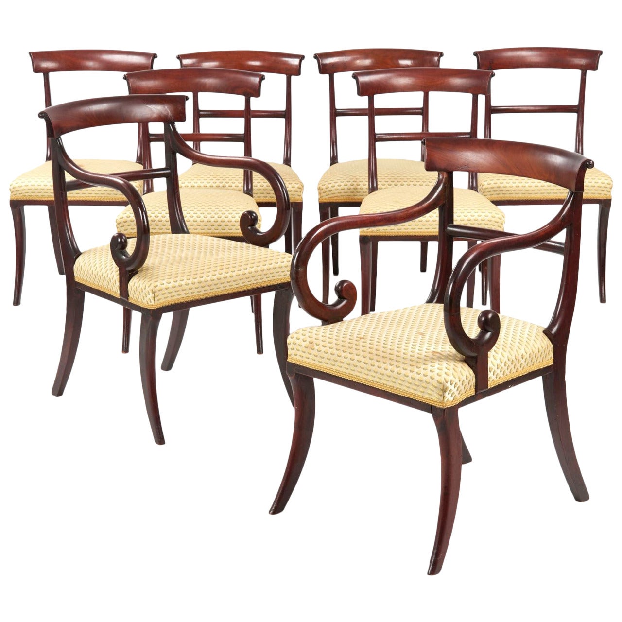 Eight 19th Century English Regency Antique Dining Chairs, circa 1810