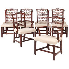 Set of Ten Chippendale Style Antique Mahogany Dining Chairs, 20th Century