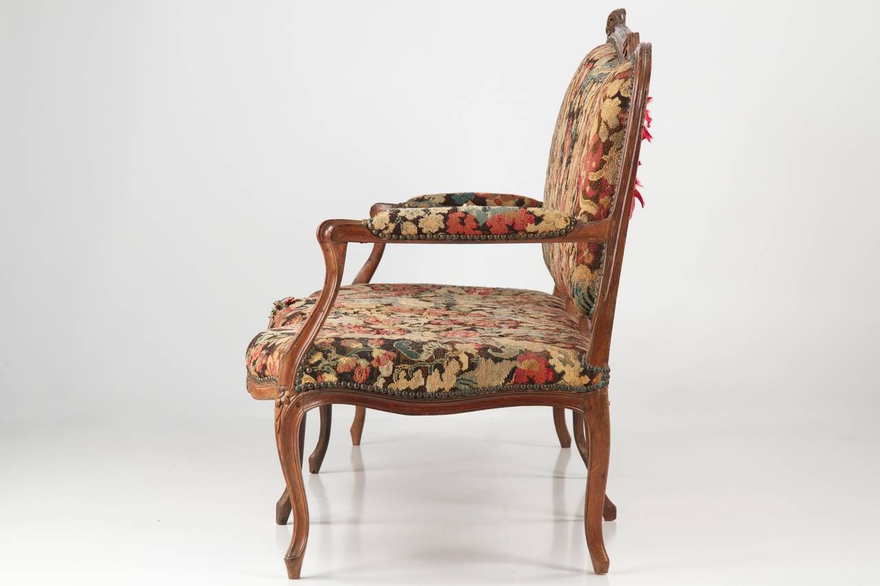 Upholstery French Louis XV Antique Walnut Canape or Settee, 18th Century