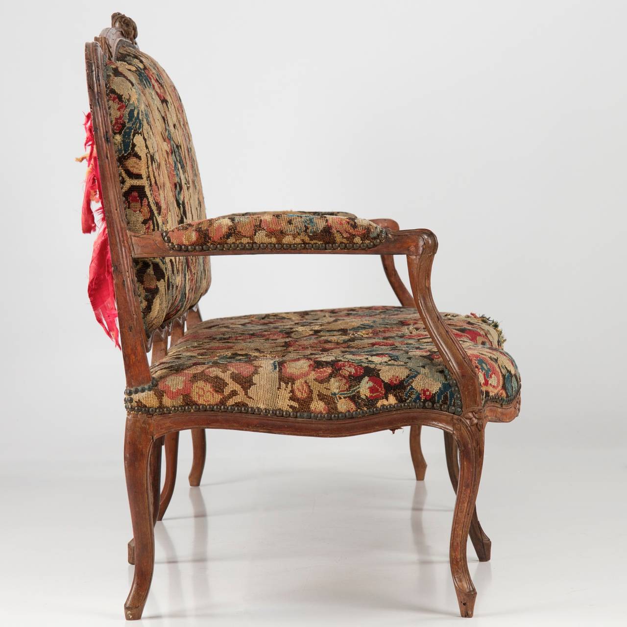 Carved French Louis XV Antique Walnut Canape or Settee, 18th Century