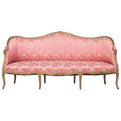 French Louis XV Carved Giltwood Antique Canape Settee Sofa, Early 19th Century