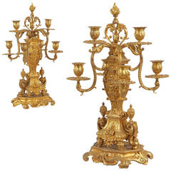 Finest Quality Pair of French Gilt Bronze Six-Light Antique Candelabra