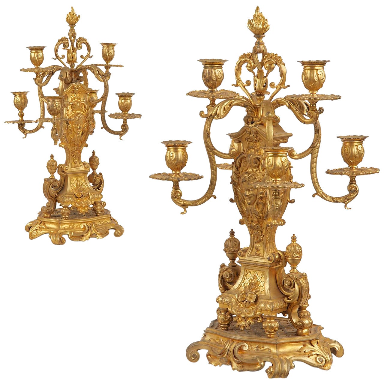 Finest Quality Pair of French Gilt Bronze Six-Light Antique Candelabra