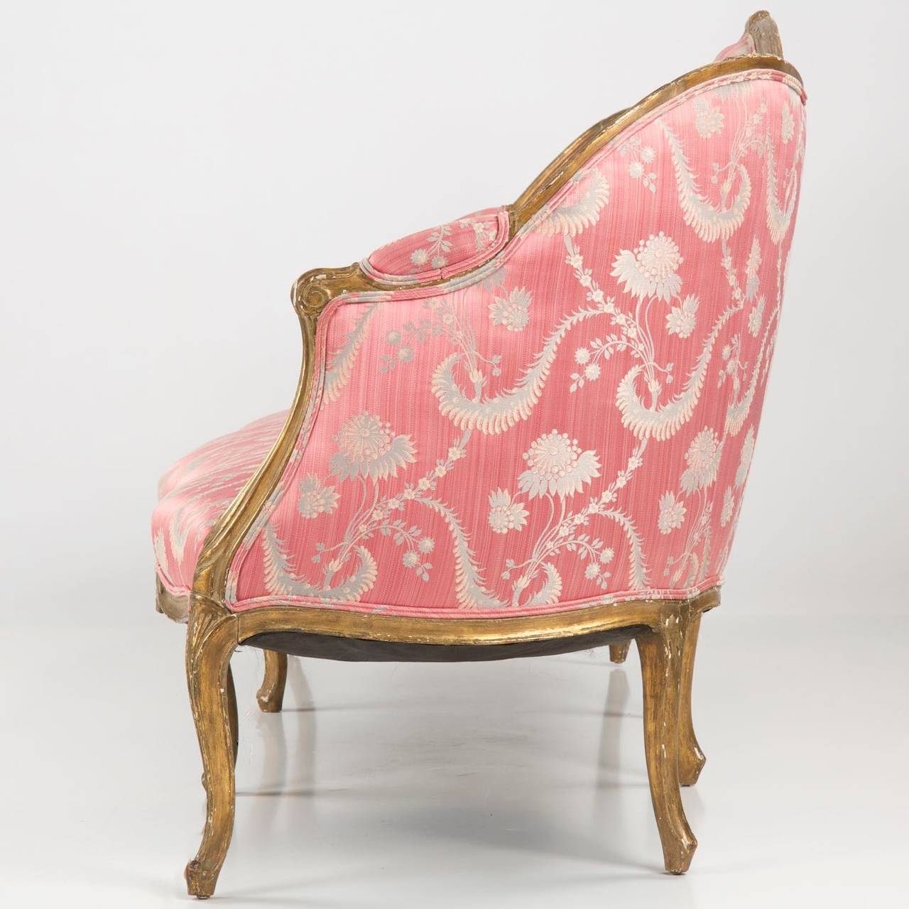 French Louis XV Carved Giltwood Antique Canape Settee Sofa, Early 19th Century