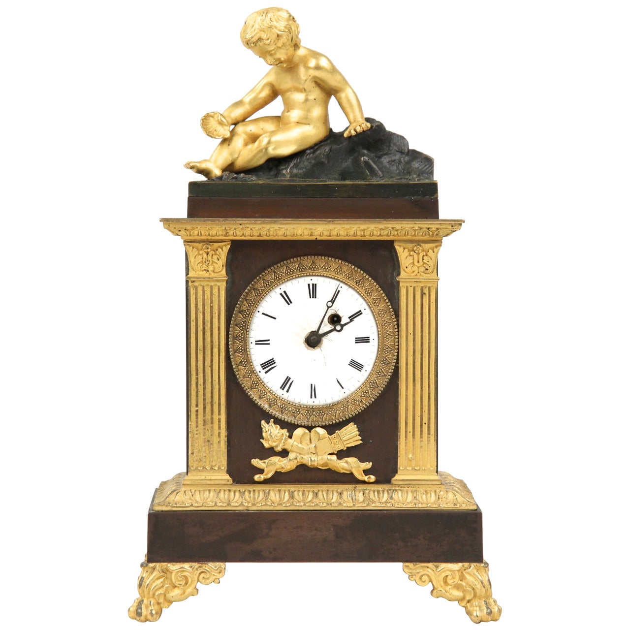 19th Century French Empire Antique Bronze Mantel Clock by Caranda, Paris