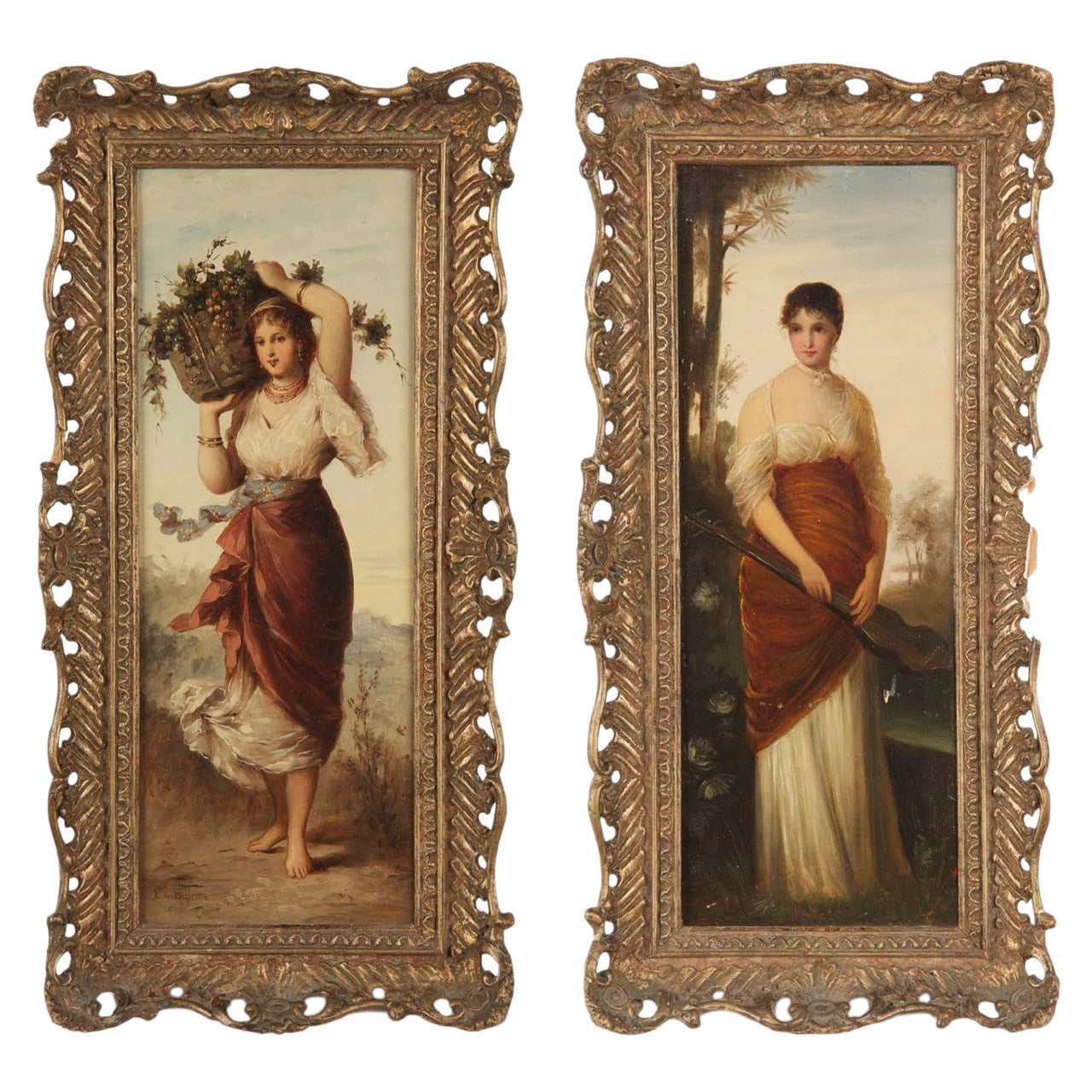 Pair of Oil Paintings of Classical Maidens by Lady Alma-Tadema, 19th Century