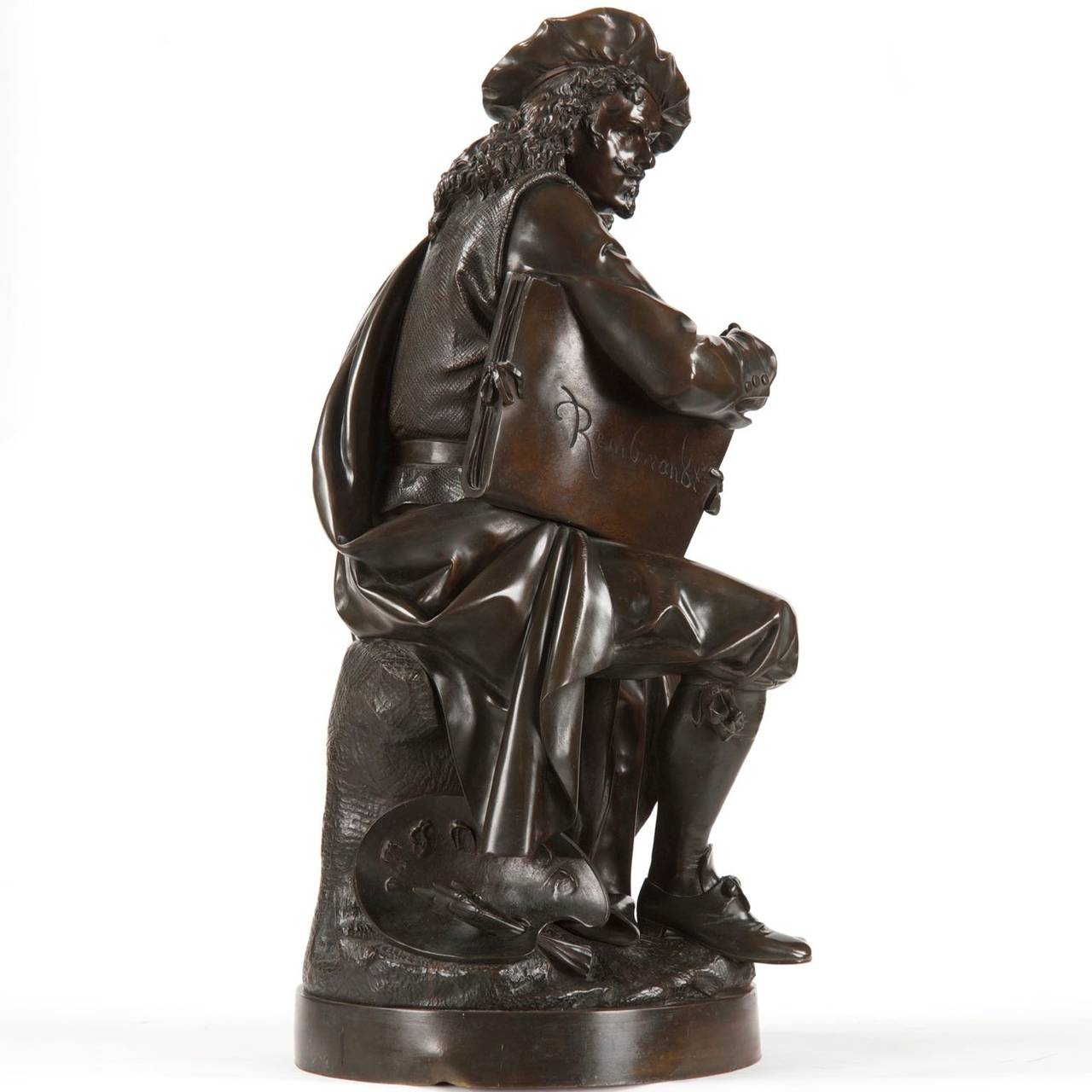 ALBERT CARRIER-BELLEUSE (FRENCH, 1824-1887) BRONZE SCULPTURE OF SEATED REMBRANDT
Signed 