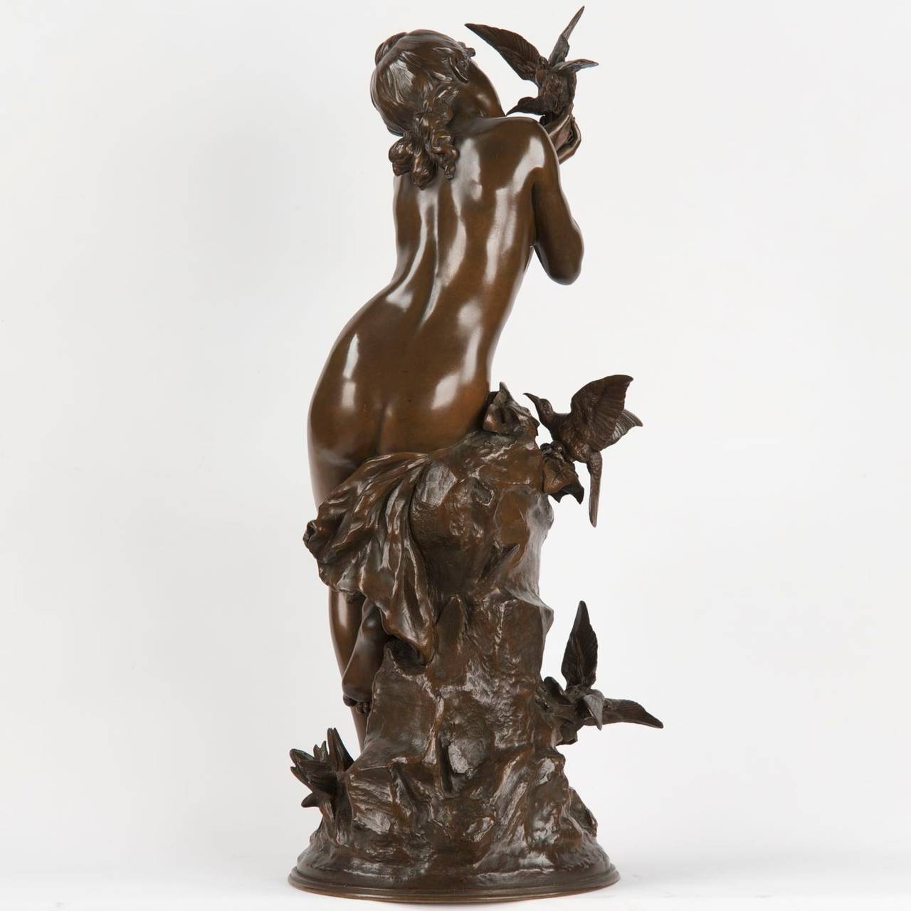 Mathurin Moreau Art Nouveau Bronze Sculpture of Seated Maiden, Susse