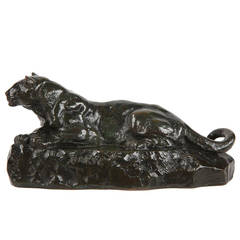 Antoine-Louis Barye Bronze Sculpture, "Panther of Tunisia, " by F. Barbedienne