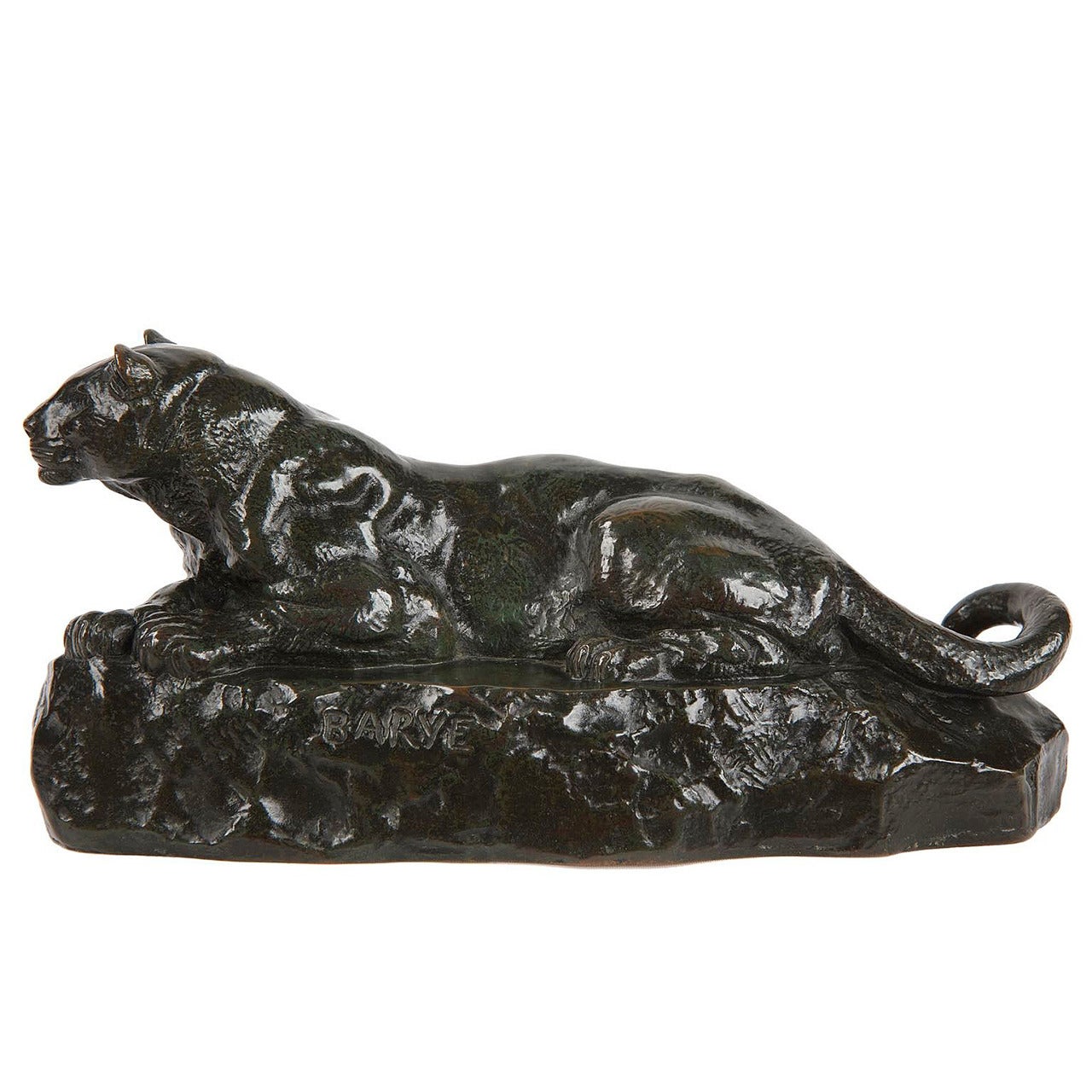 Sculpture en bronze d'Antoine-Louis Barye:: "Panthère de Tunisie":: par F. Barbedienne