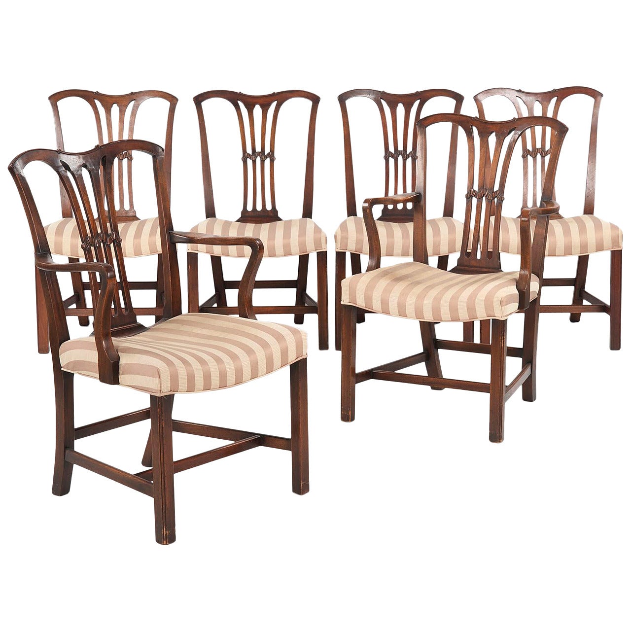 Set of Six Chippendale Style Antique Dining Chairs, 19th Century