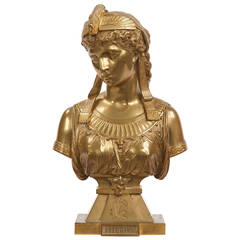 Sculpture de Cléopâtre en bronze doré de style néo-égyptien par Eutrope Bouret