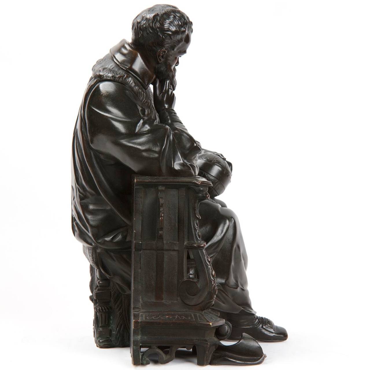 Romantic French Bronze Sculpture of Astronomer Galileo, 19th Century
