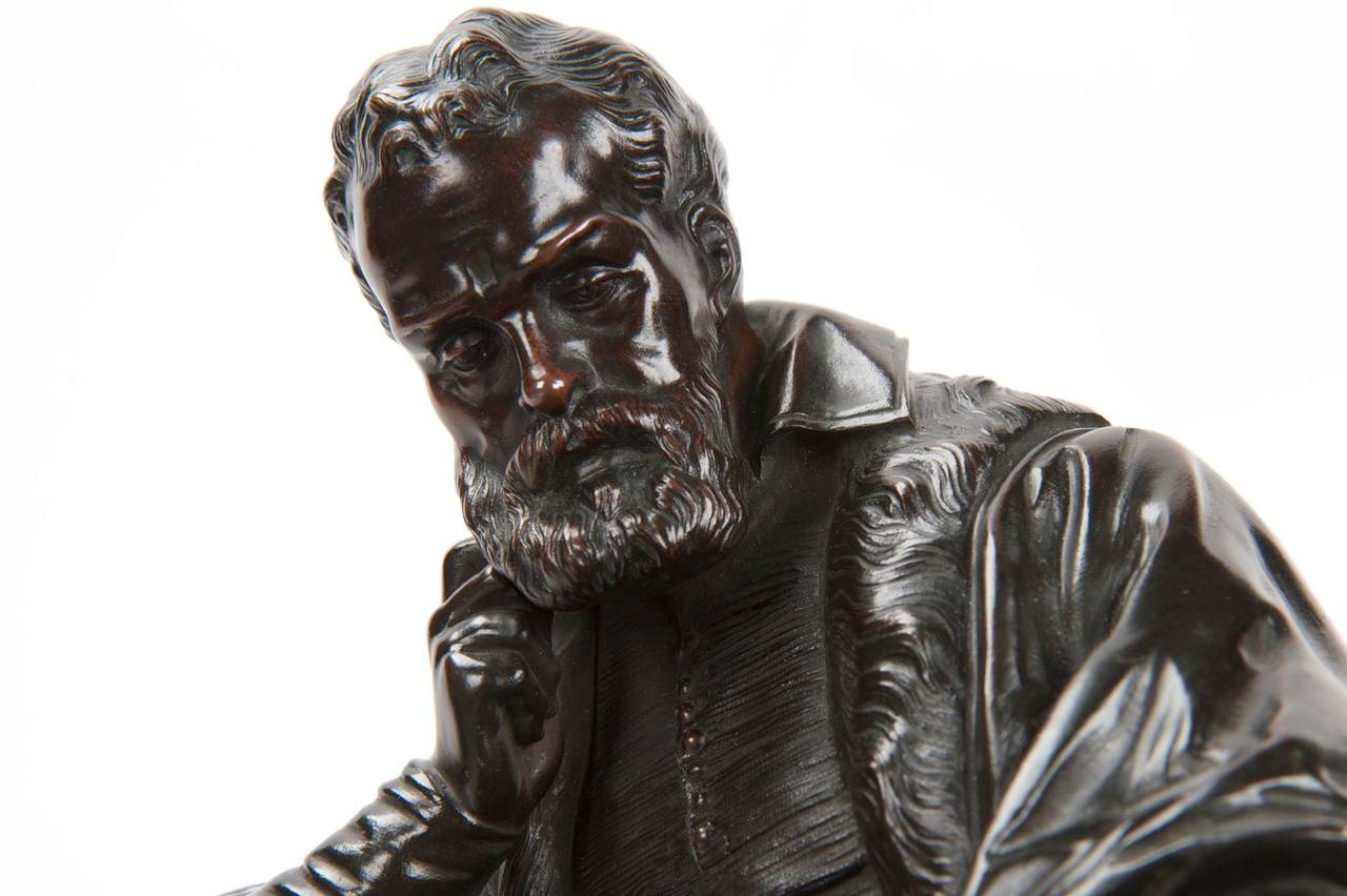 Patinated French Bronze Sculpture of Astronomer Galileo, 19th Century