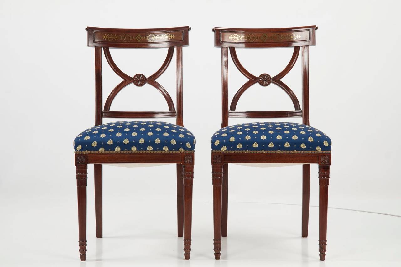 Set of Ten Regency Style Brass Inlaid Mahogany Dining Chairs, 20th Century 2