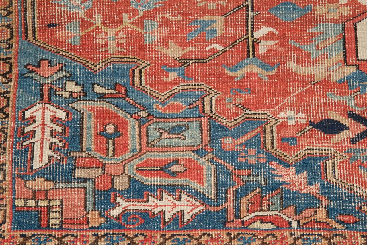20th Century Worn Authentic Antique Heriz Persian Rug, circa 1900
