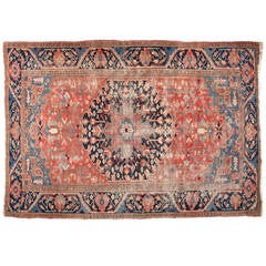 Worn Authentic Antique Heriz Persian Rug, circa 1900