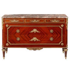 French Louis XVI Style Bronze Doré Mahogany Antique Commode Chest of Drawers