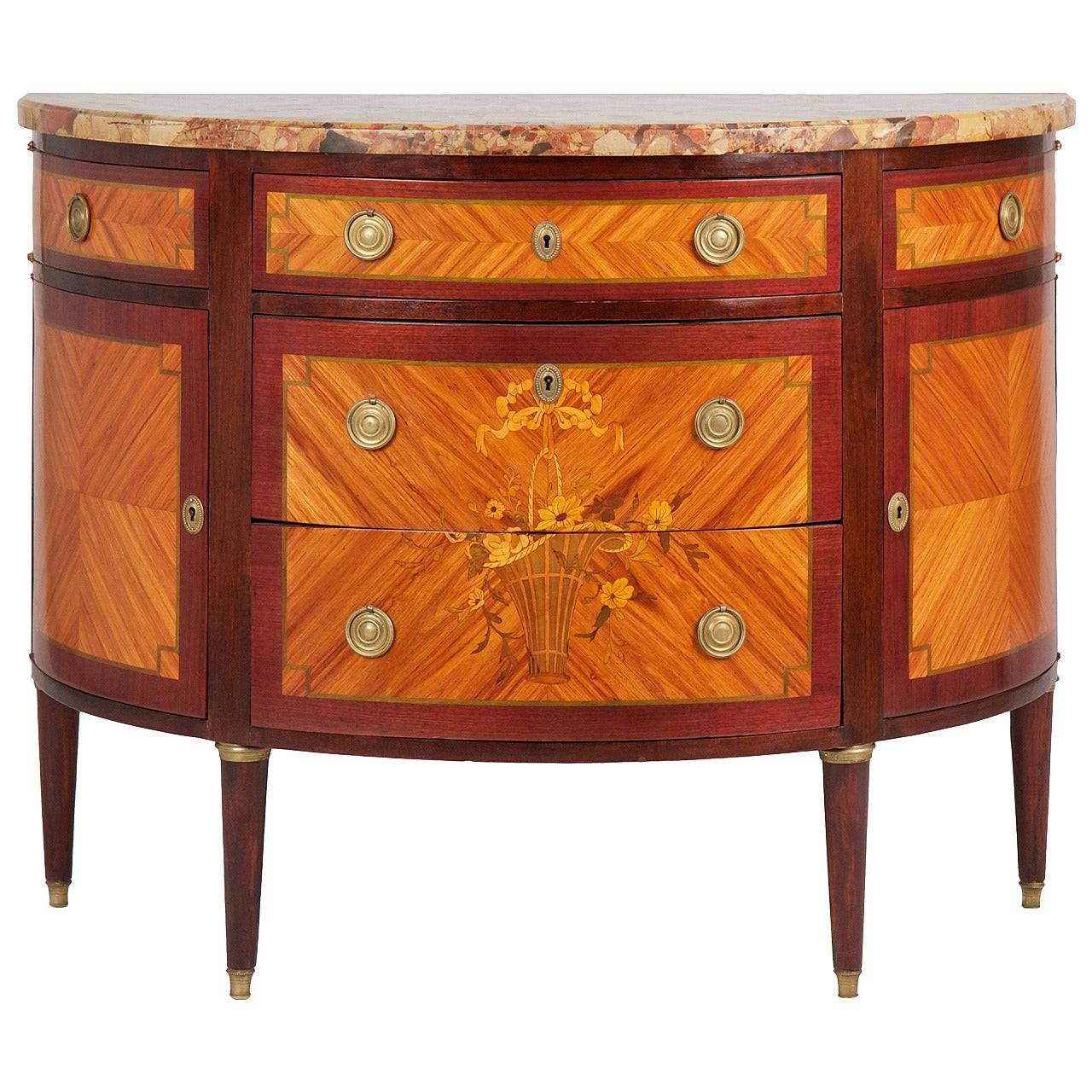 French Louis XVI Style Marquetry Inlaid Antique Commode, Early 20th Century