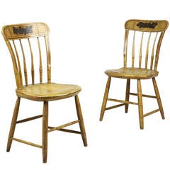 Antique Pair of American Windsor Yellow Painted Side Chairs, Massachusetts, circa 1826