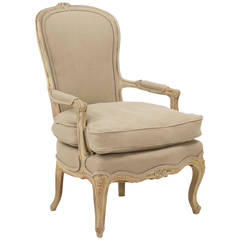 French Louis XV Style Antique Painted Armchair Fauteuil, 19th Century