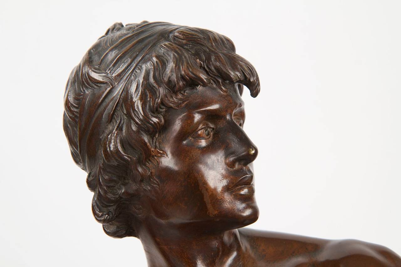 Romantic Louis Moreau French Bronze Sculpture of David, 19th Century
