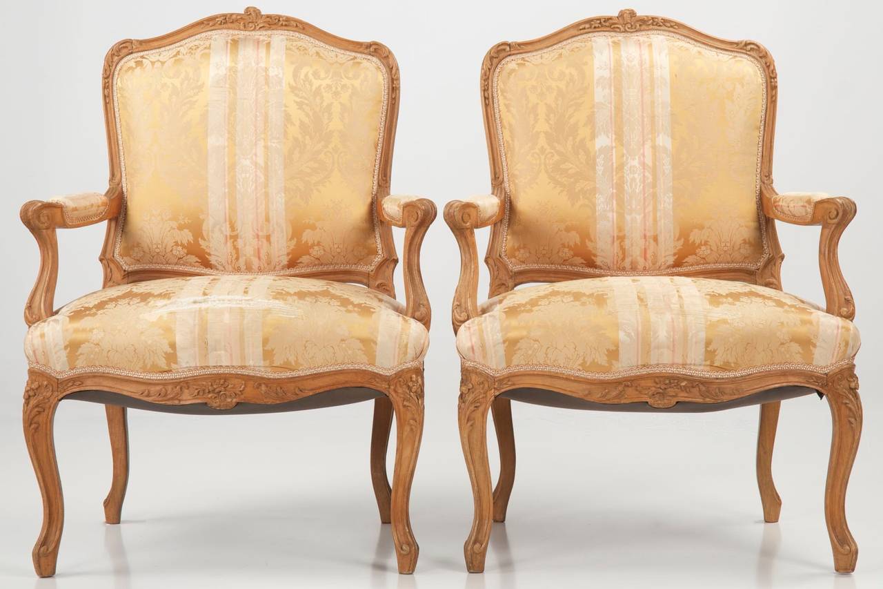 Pair of French Louis XV Style Antique Beechwood Fauteuils, 19th Century