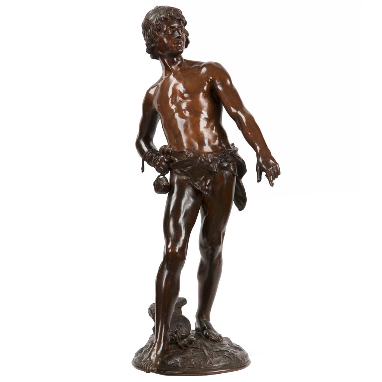 Louis Moreau Sculpture française en bronze de David:: 19ème siècle